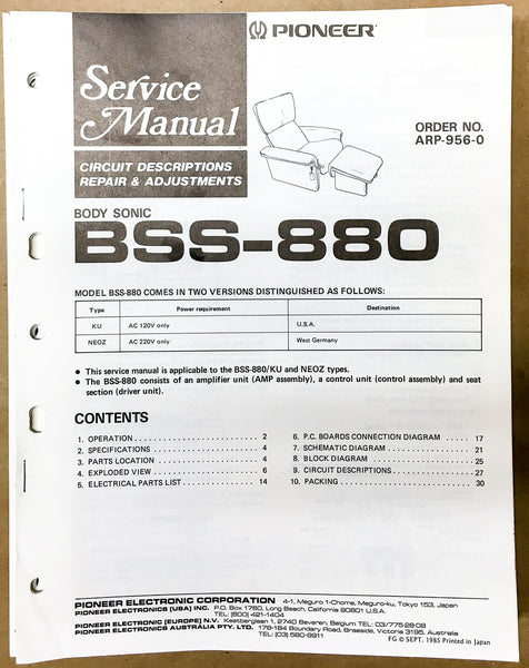 Pioneer BSS-880 Bodysonic Service Manual *Original*