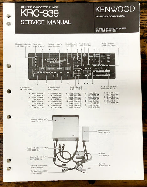 Kenwood KRC-939 Car Radio  Service Manual *Original*