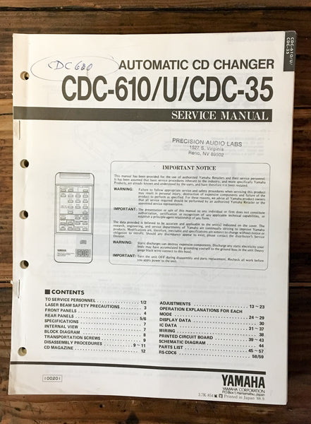 Yamaha CDX-610 CDC-35 CD Player Service Manual *Original*