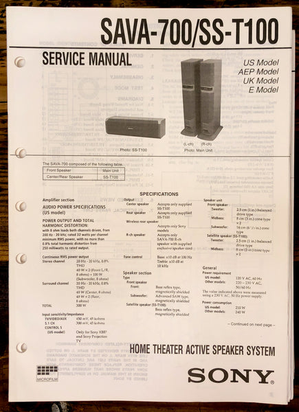 Sony SAVA-700 SS-T100 Speaker  Service Manual *Original*