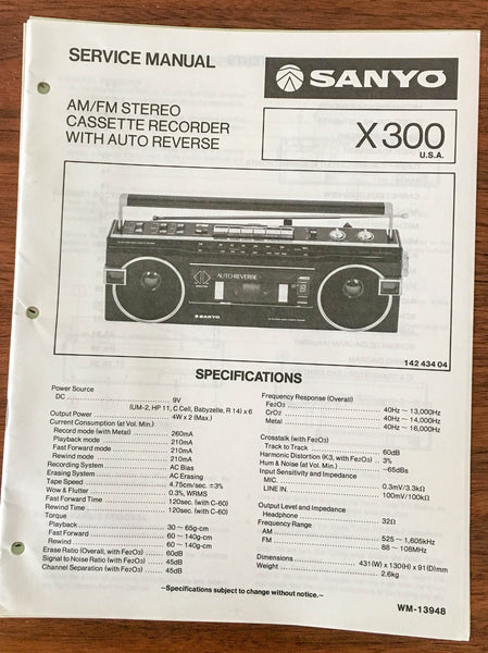 Sanyo X300 / X-300 RADIO CASSETTE Service Manual *Original*