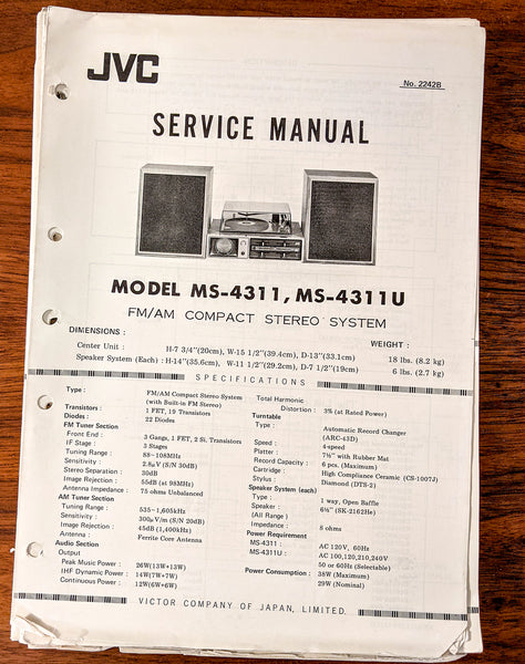 JVC MS-4311 MS-4311U Stereo Service Manual *Original*