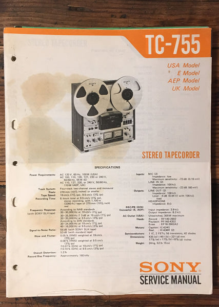 Sony TC-755 Reel to Reel Service Manual *Original*