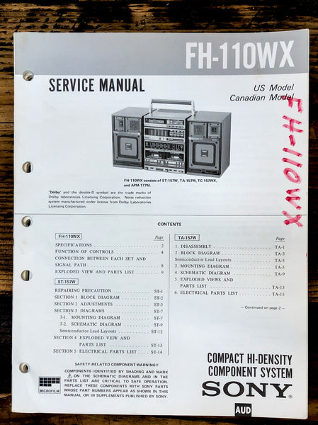 Sony FH-110WX Stereo  Service Manual *Original*