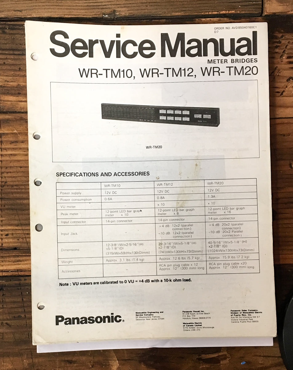 Panasonic WR-TM10 -TM12 -TM20 Meter Bridges Service Manual *Original*
