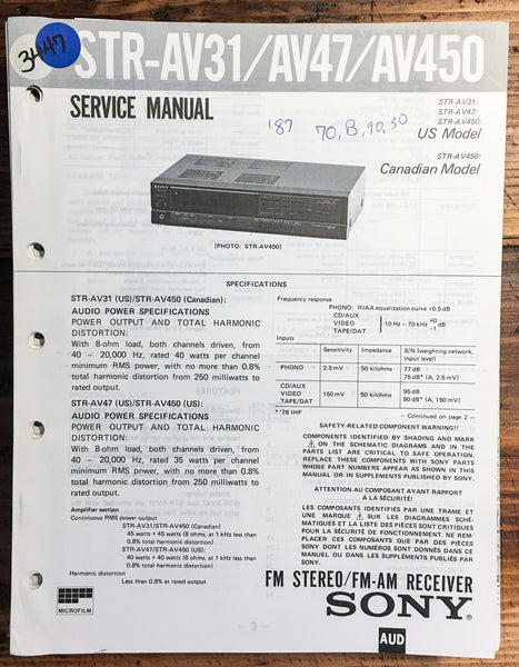 Sony STR-AV31 STR-AV47 STR-AV450 Receiver  Service Manual *Original*