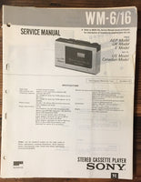 Sony WM-6 WM-16 Cassette Service Manual *Original*