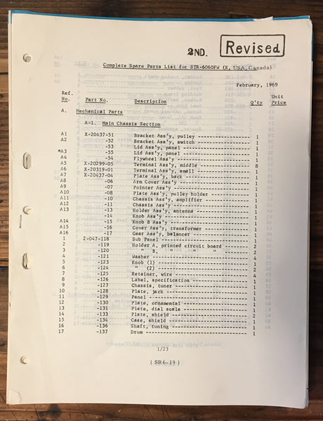Sony STR-6060FW Receiver Parts List Manual *Original*