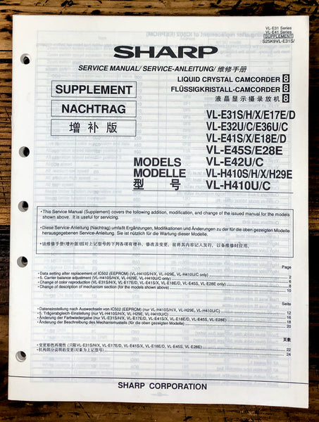 Sharp VL-E31S E32U E41S E45S E42U H410 Camcorder Service Manual *Original*
