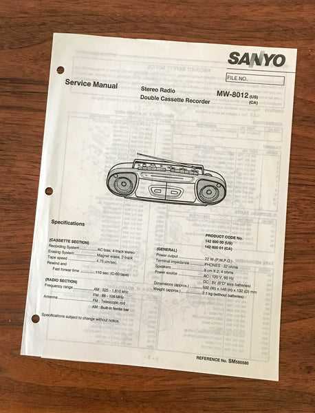 Sanyo M W8012 Boombox / Radio Cassette Service Manual *Original*