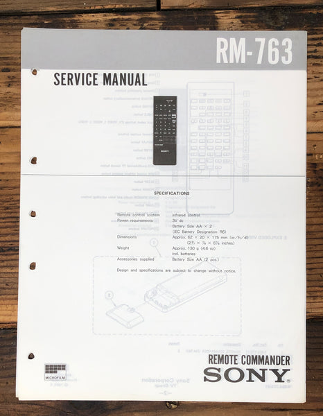 Sony RM-763 Remote Control  Service Manual *Original*