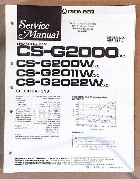 Pioneer CS-G2000 -G2000W -G2011W -G2022W SPEAKER Service Manual *Original*