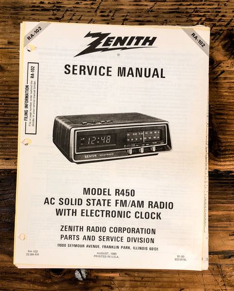 Zenith R450 Radio  Service Manual *Original*