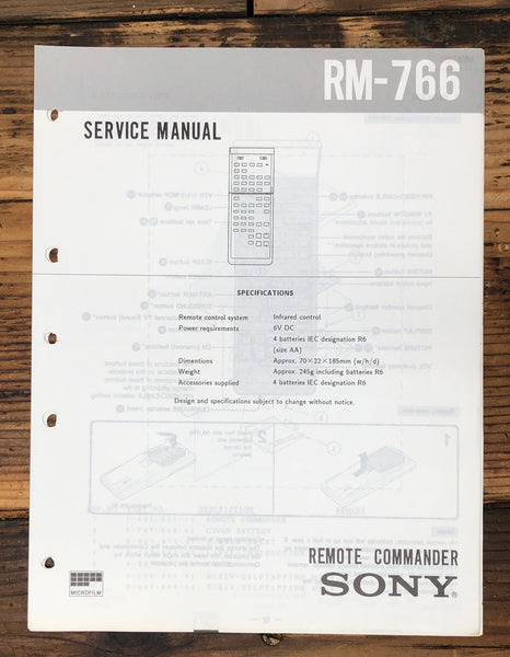 Sony RM-766 Remote Control  Service Manual *Original*