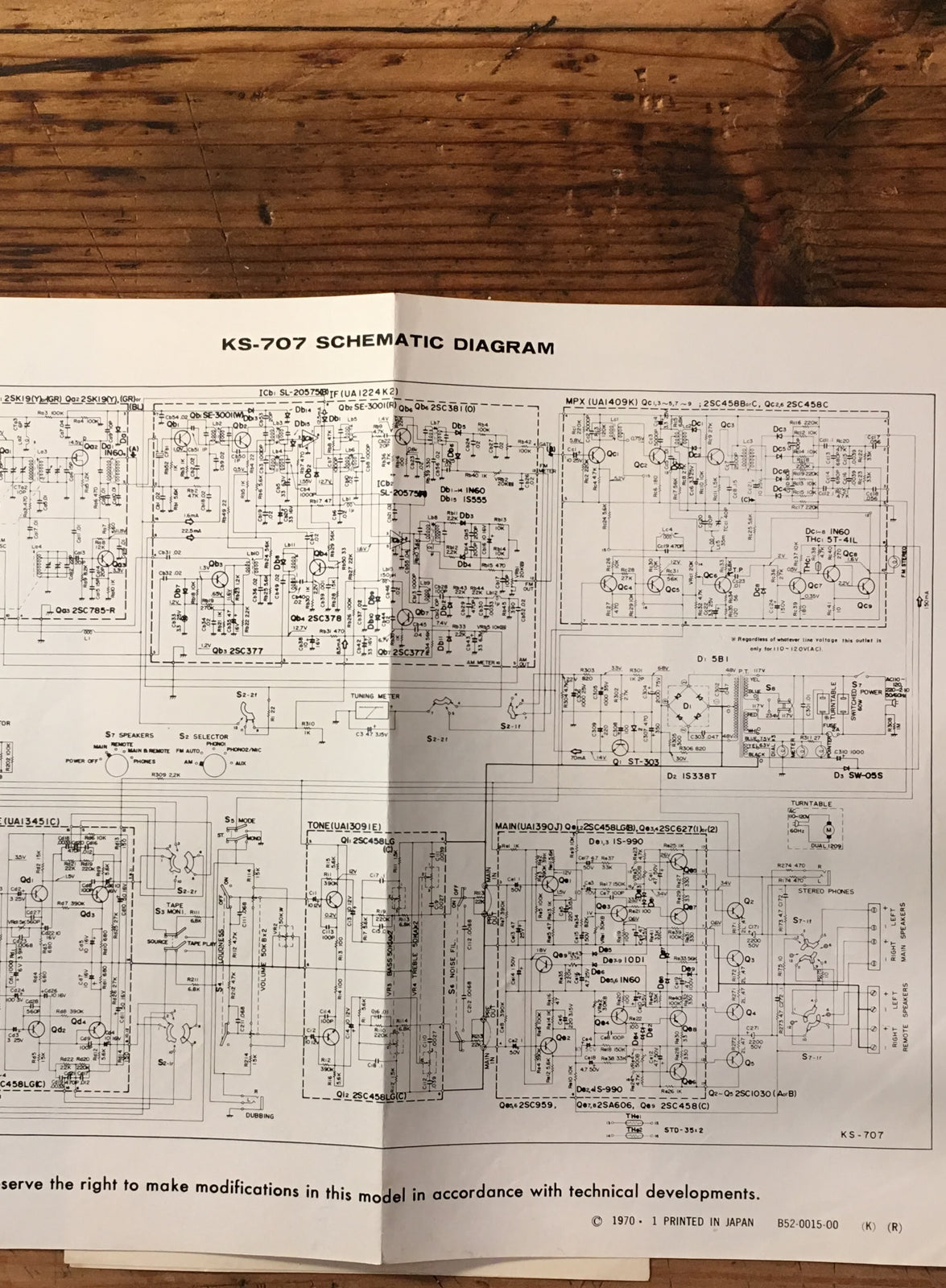 Kenwood KS-707 Stereo Large Fold Out Schematic Sheet *Original*