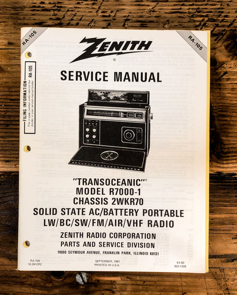 Zenith R7000-1 Radio  Service Manual *Original*