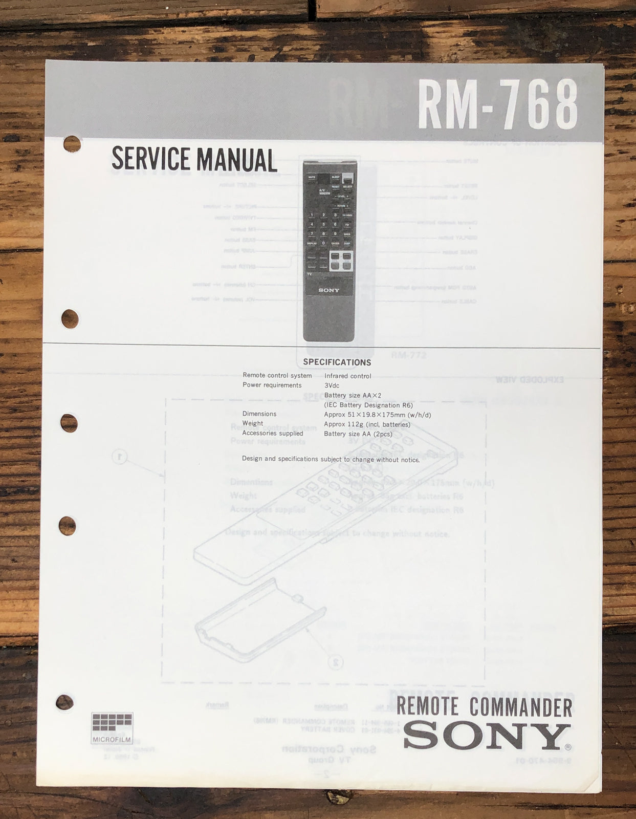 Sony RM-768 Remote Control  Service Manual *Original*