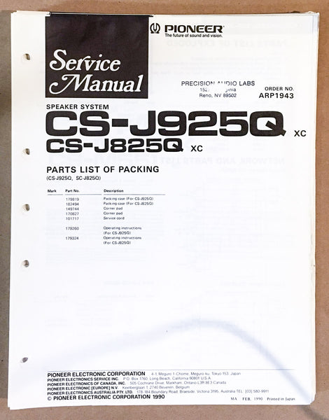 Pioneer CS-J925Q -J825Q SPEAKER Service Manual *Original*