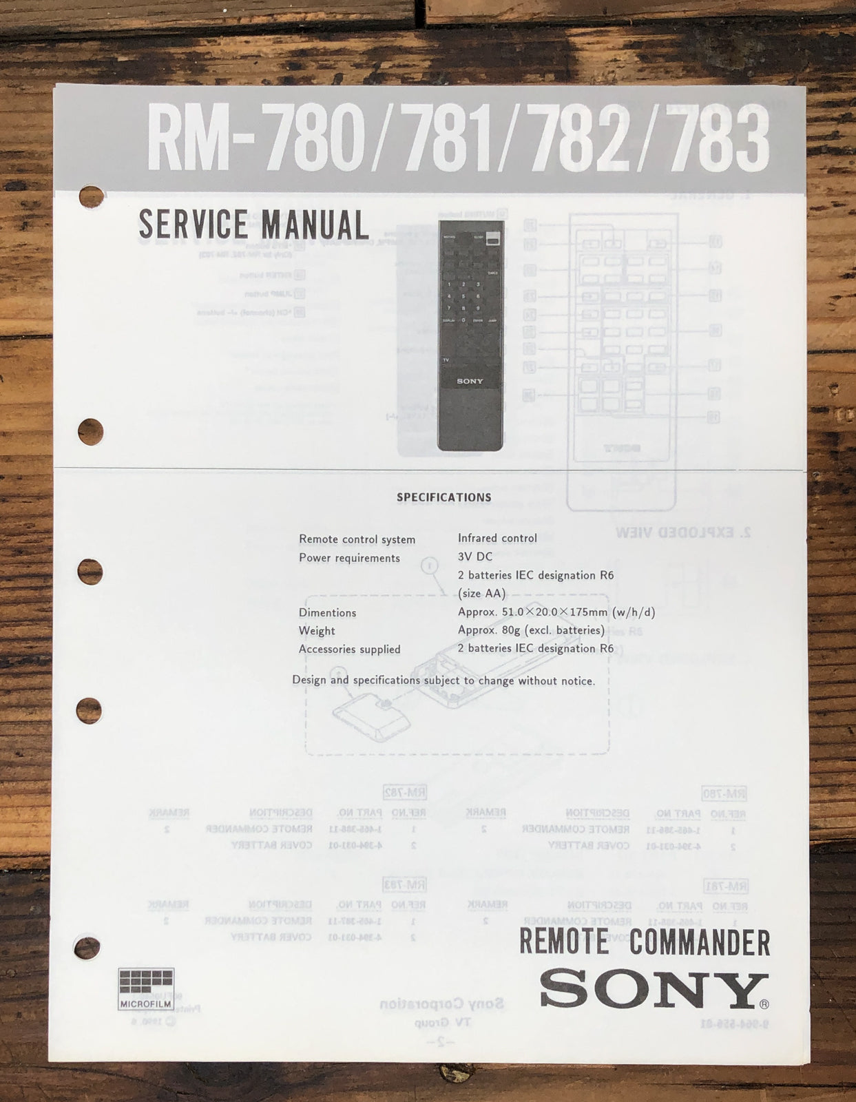 Sony RM-780 -781 -782 -783 Remote Control  Service Manual *Original*
