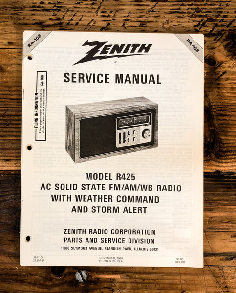 Zenith R425 Radio Service Manual *Original* – Vintage Audio Store - Vintage Service ...