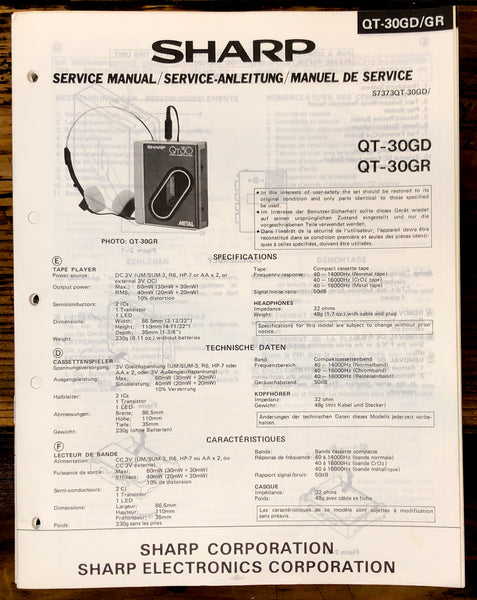 Sharp QT-30 -30GD QT-30GR Radio Service Manual *Original*