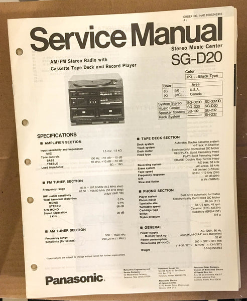 Panasonic SG-D20 Stereo System Service Manual *Original*