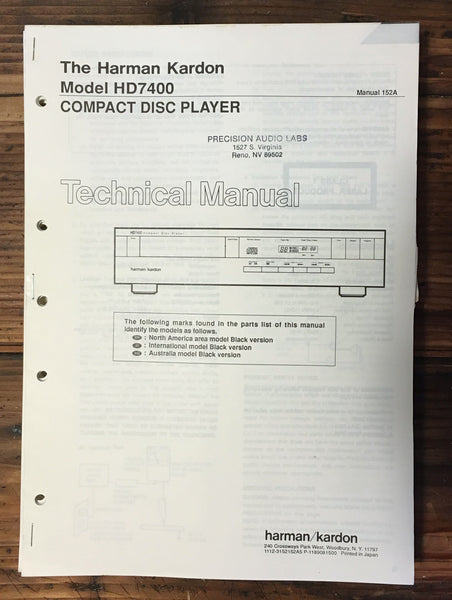 Harman Kardon HK HD7400 HD-7400 CD Player Service Manual *Original* #2