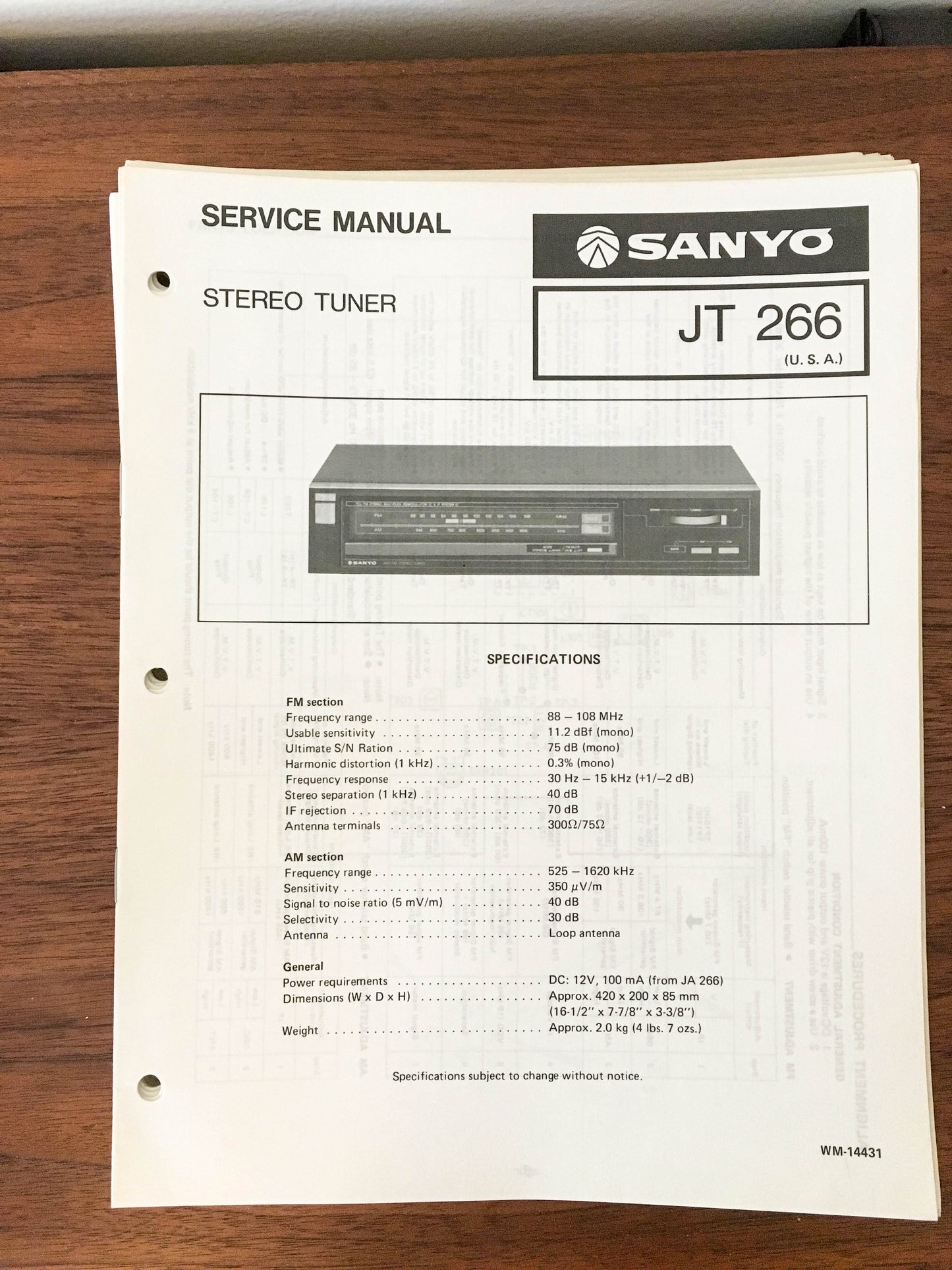 Sanyo JT 266 Tuner Service Manual *Original*