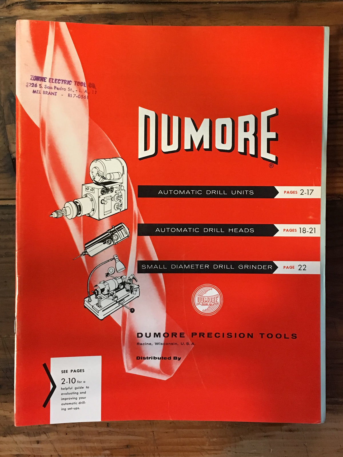 Dumore Precision Tools Racine, WI 1955 22 pg. Cat 55-D Dealer Catalogue *Orig*