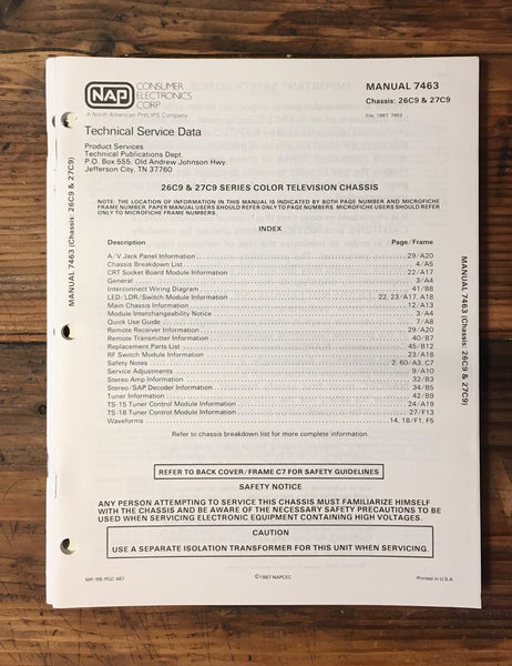 Philips Magnavox 26C9 27C9 Color TV Service Manual *Original*