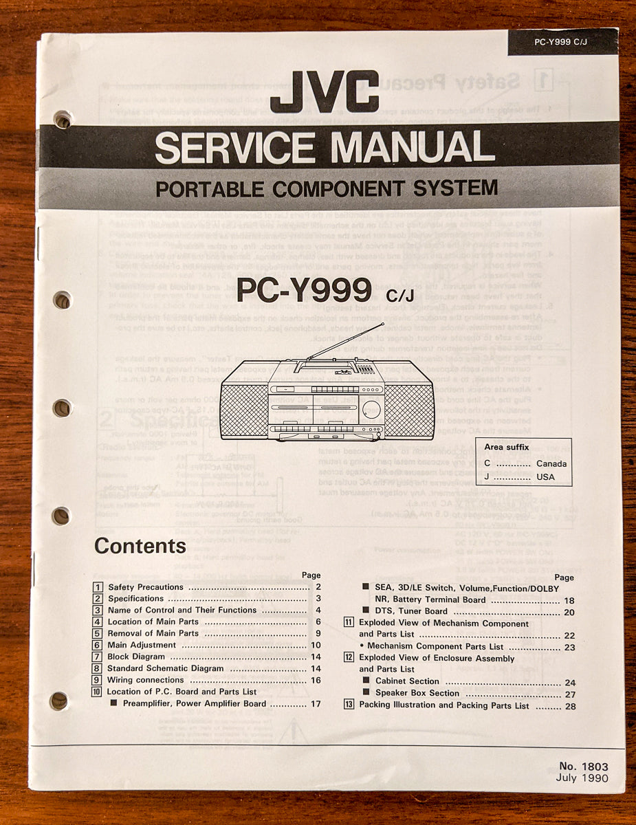 JVC PC-Y999 Stereo Service Manual *Original*