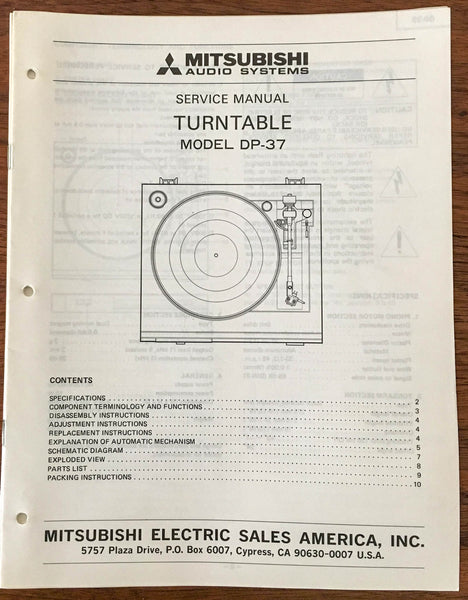 Mitsubishi DP-37 Record Player / Turntable Service Manual *Original*