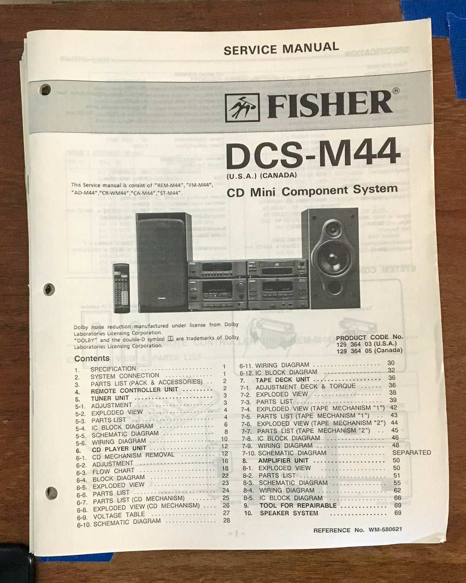 Fisher DCSM44 Tape / Cassette Deck Service Manual *Original* Vintage
