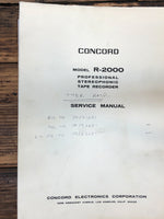 Concord R-2000 Reel to Reel  Service Manual *Original*