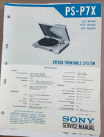 Sony PS-P7X Turntable Record Player  Service Manual *Original*