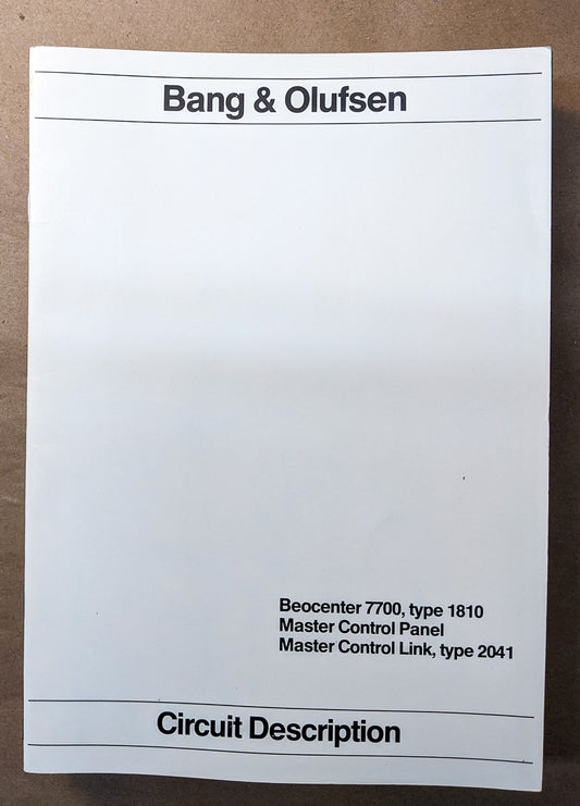Bang Olufsen B&O Beocenter 7700 Receiver Circuit Description Manual *Original*