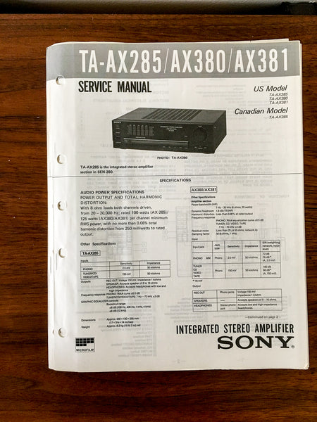 Sony TA-AX285 TA-AX380 TA-AX381 Amplifier Service Manual *Original* #1