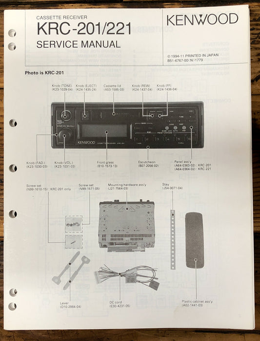 Kenwood KRC-201 KRC-221 Car Radio  Service Manual *Original*