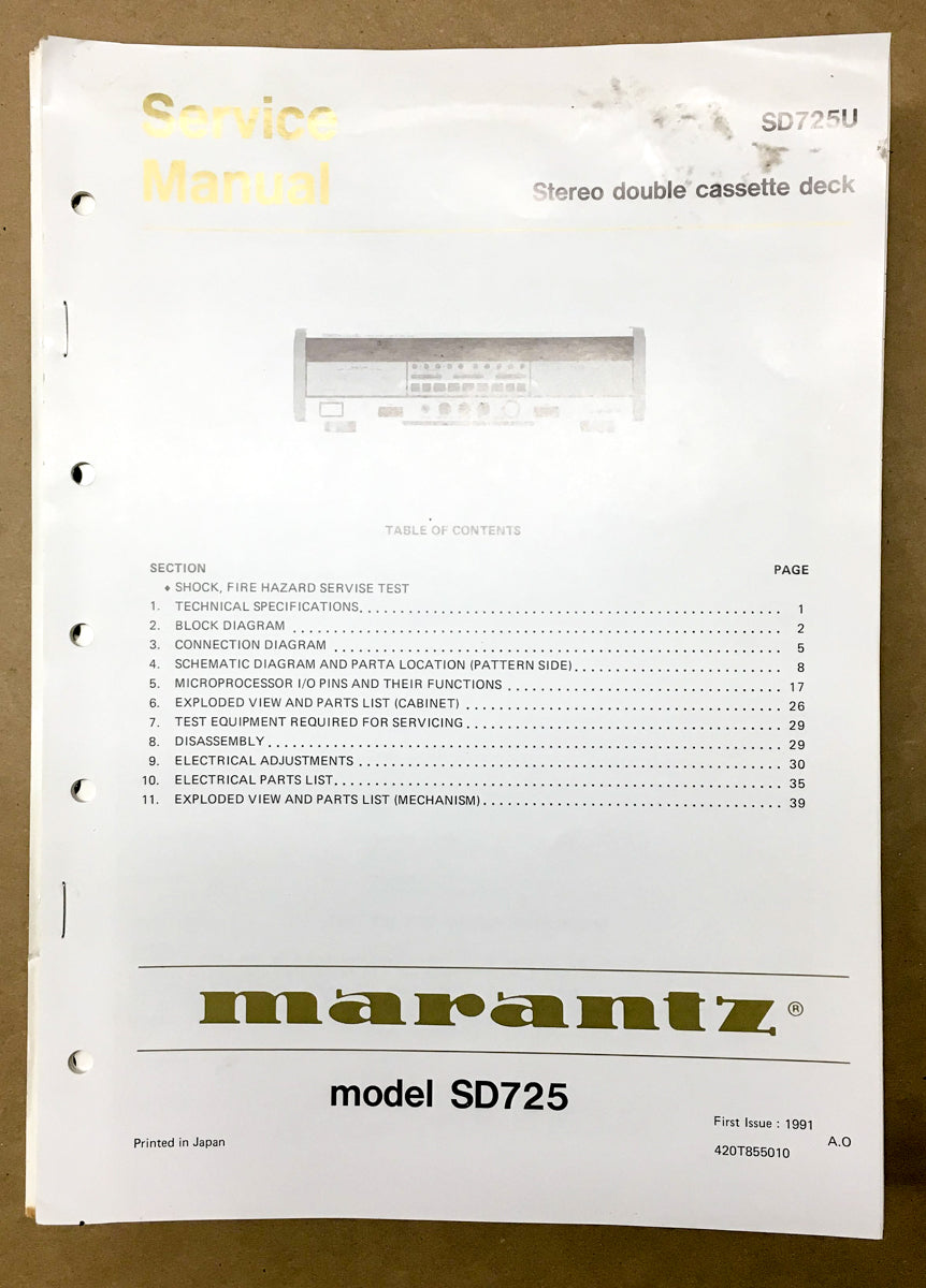 Marantz SD-725 SD725 Cassette Player Service Manual *Original*