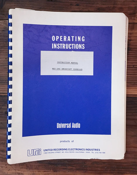 Urei Model Mod One Broadcast Console  Owner Instruction Manual *Original*