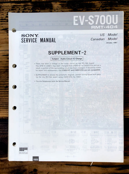 Sony EV-S700U Video 8 VCR Supp. Service Manual *Original* #2