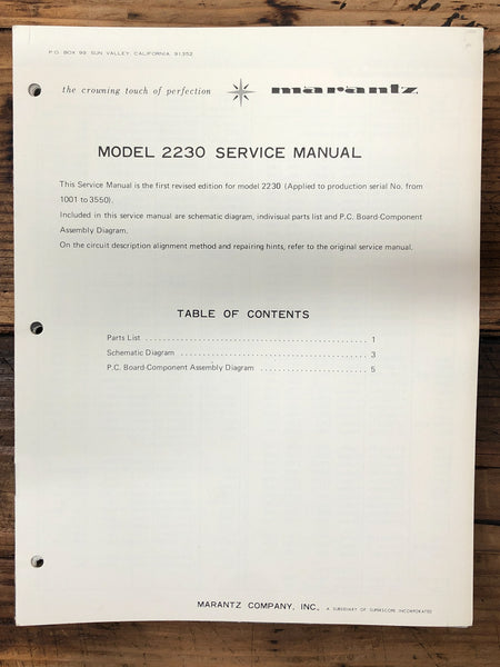 Marantz Model 2230 Receiver Revised Service Manual *Original*