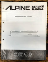 Alpine Model 3513 Power Amplifier  Service Manual *Original*