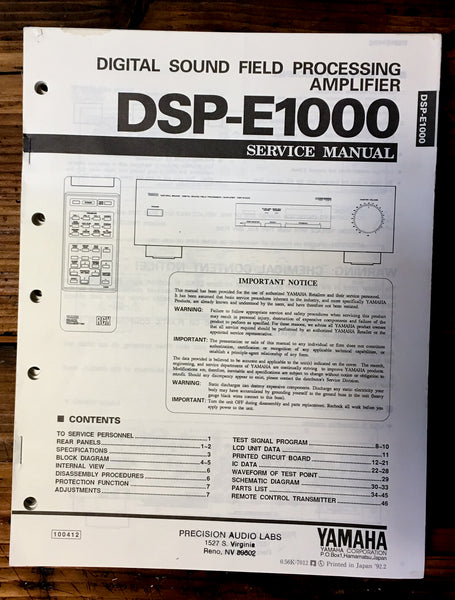 Yamaha DSP-E1000 Processor Service Manual *Original*