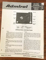 Admiral 750E1211 S1233A Record Changer Service Manual *Original*