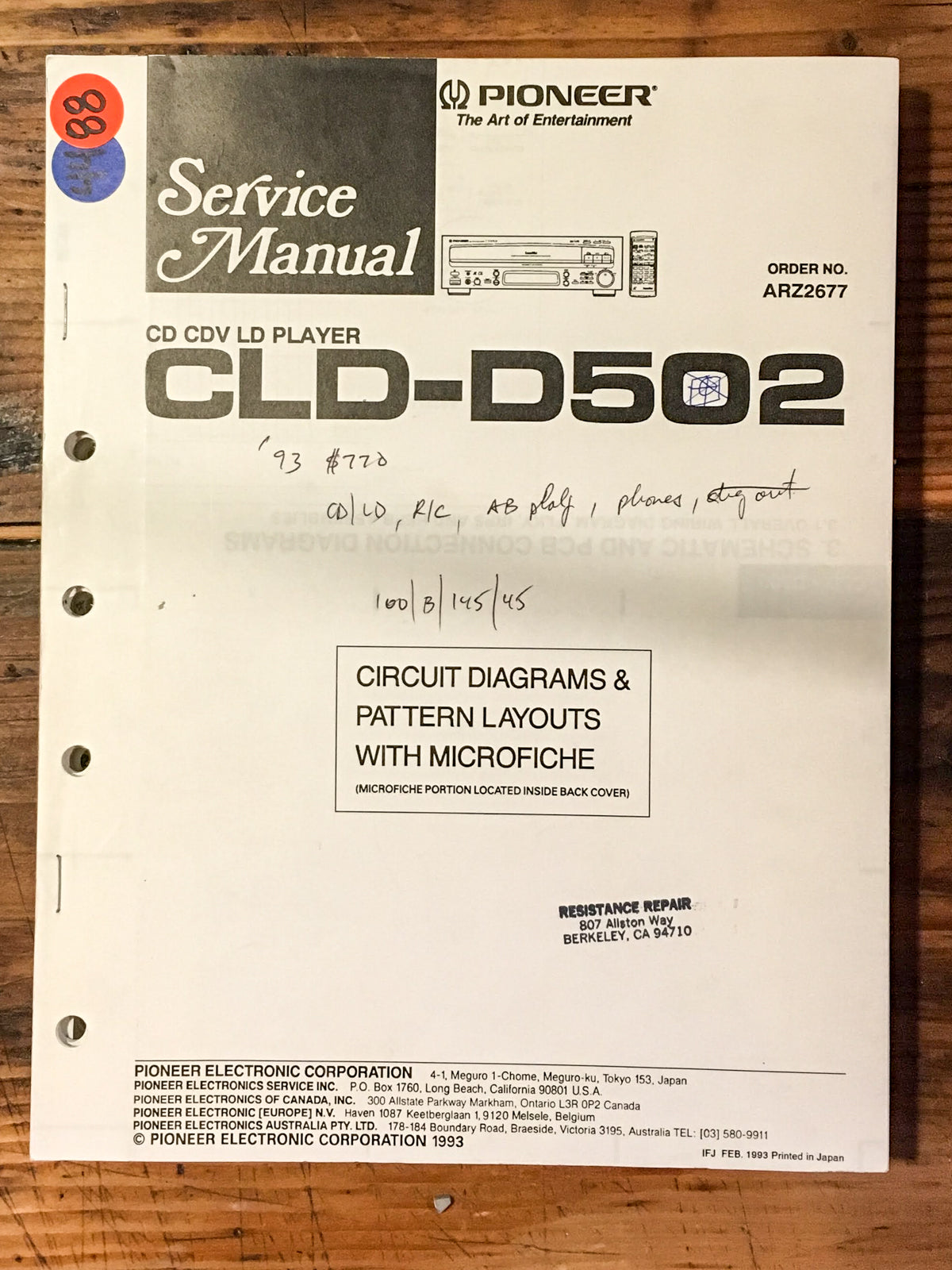 Pioneer CLD-D502 Laserdisc Player Service Manual *Original*