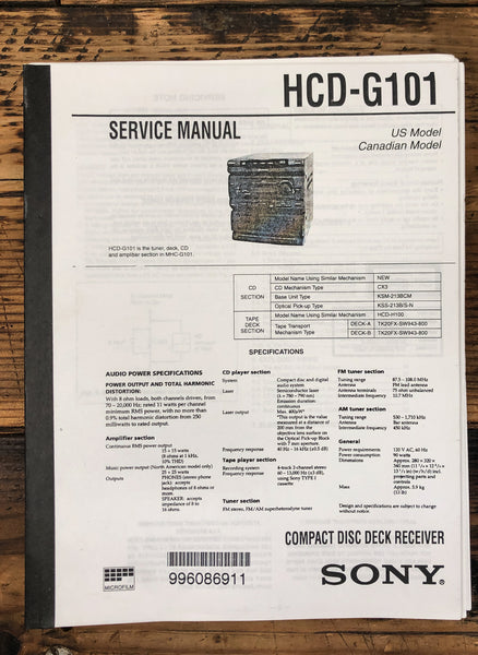 Sony HCD-G101 Stereo  Service Manual *COPY*