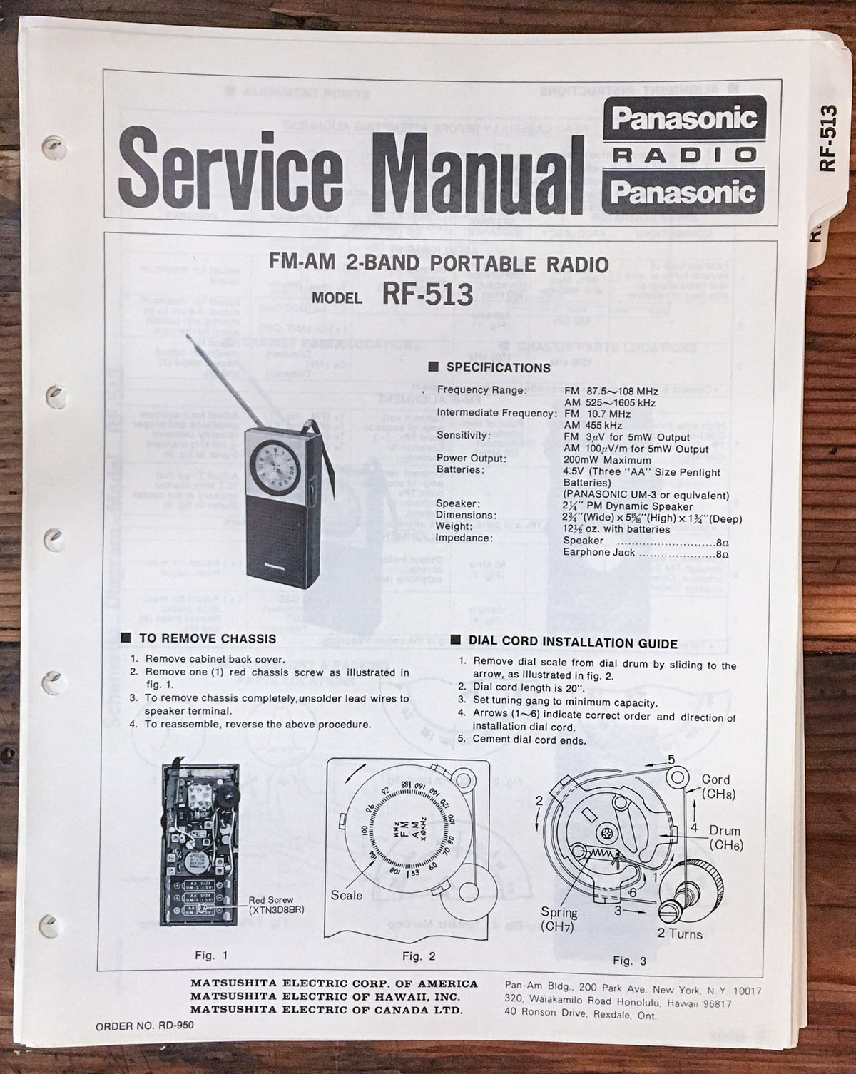 Panasonic RF-513 Radio  Service Manual *Original*
