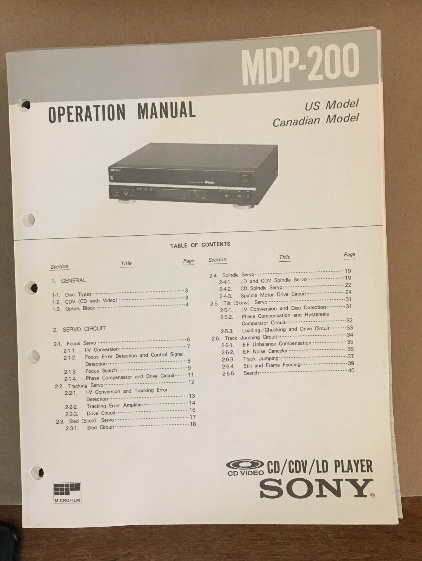 Sony MDP-200 CD CDV LD Player  Service Manual *Original*