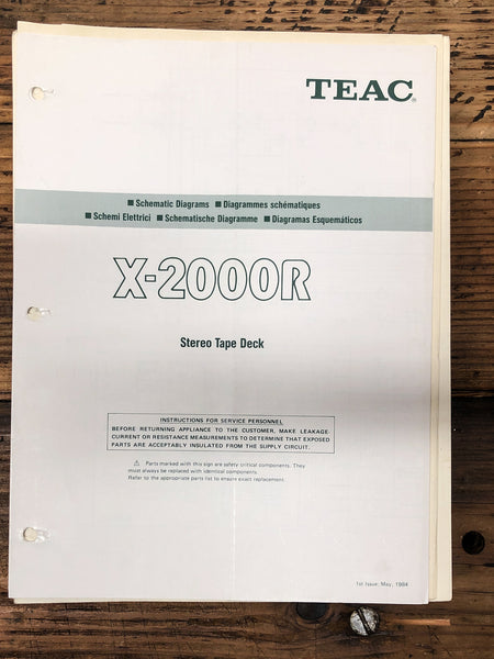 Teac X-2000R Reel to Reel  Fold Out Schematic *Original* #1